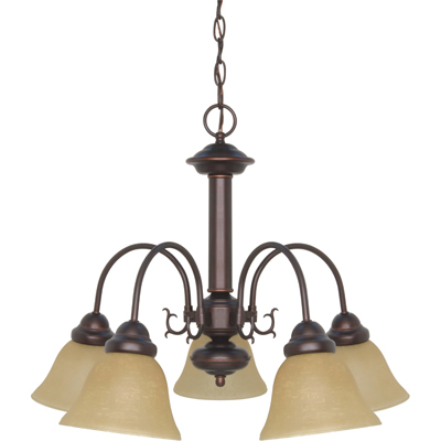 Nuvo Lighting 60/1251  Ballerina 5 Light 24" Chandelier with Champagne Linen Washed Glass in Mahogany Bronze Finish